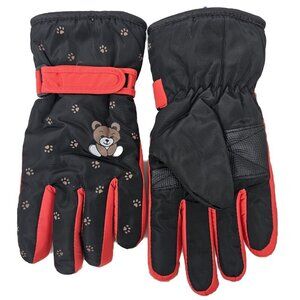 Winter Ski Gloves Kids Boys Girls w/ Bear Print Lined Hook & Loop Waterproof NEW